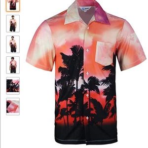 QRANSS Mens Palm Tree Short Sleeves Hawaiian Shirt